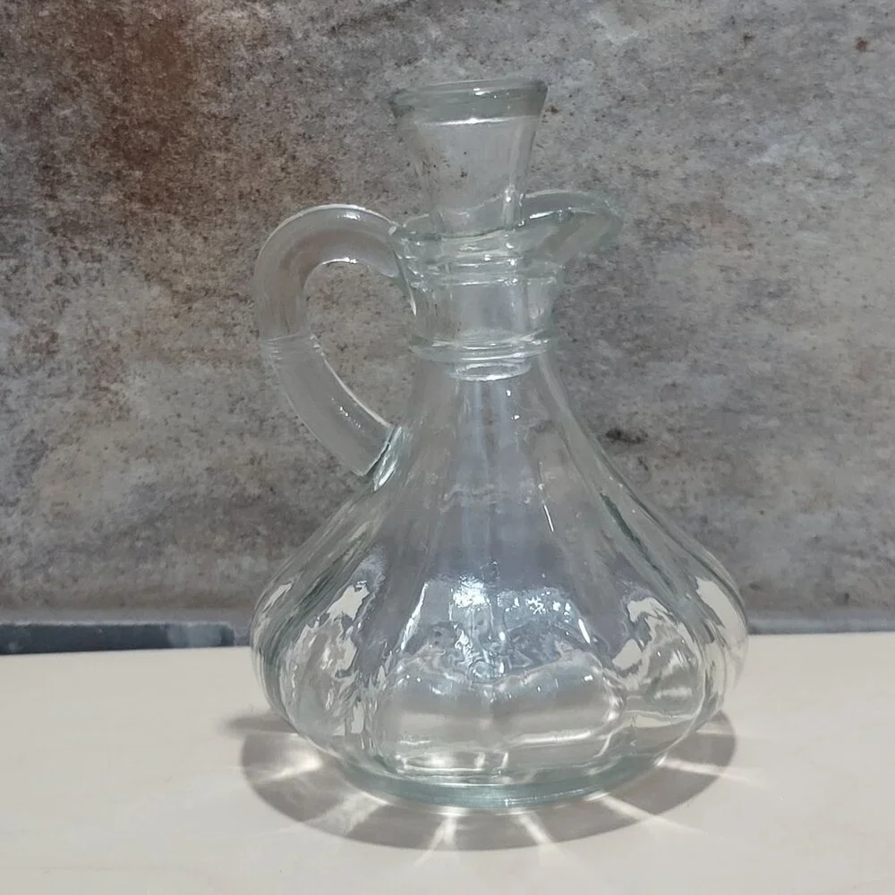 Vintage Crystal Clear Glass Cruets with Stopper Oil Vinegar Decanter